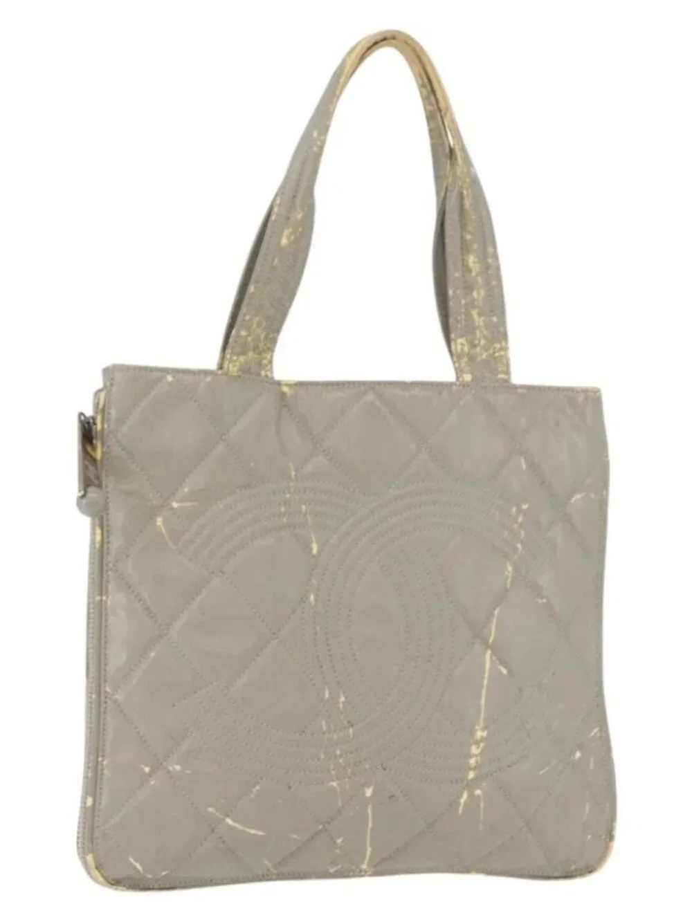 CHANEL Tote Bag Patent leather Gray CC Auth bs22950